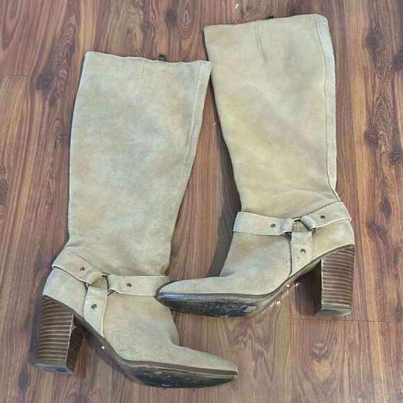 Lauren Ralph Lauren sure Tan beige heeled Brown  Leather boots size 8 - Picture 1 of 8